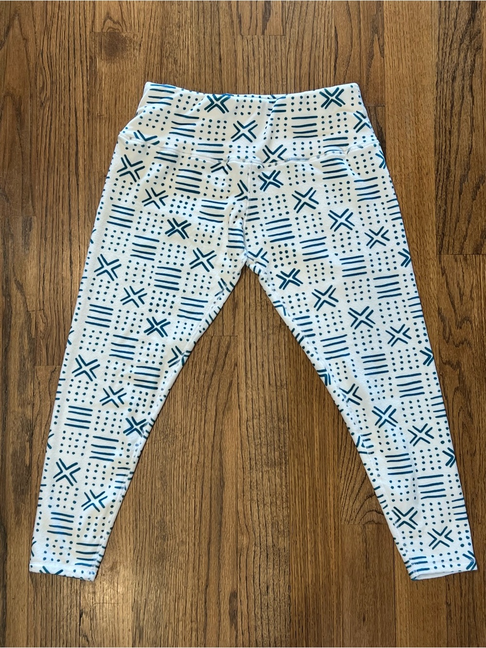 Women’s  White Leggings with Blue Geometric‎ Print The Designer Minky Co